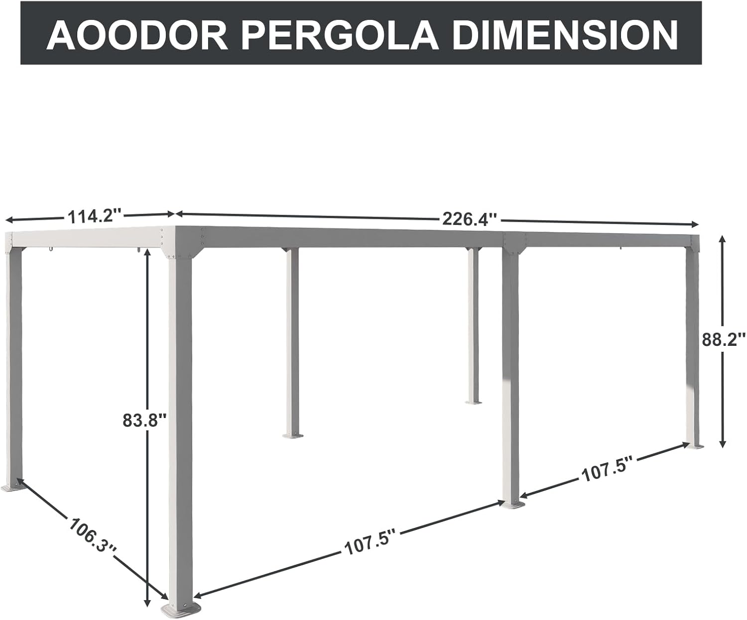 Aoodor Patio 20 x 10 FT Louvered Aluminum Pergola, Outdoor Gazebo with Adustable Hardtop, for Lawn and Garden - White