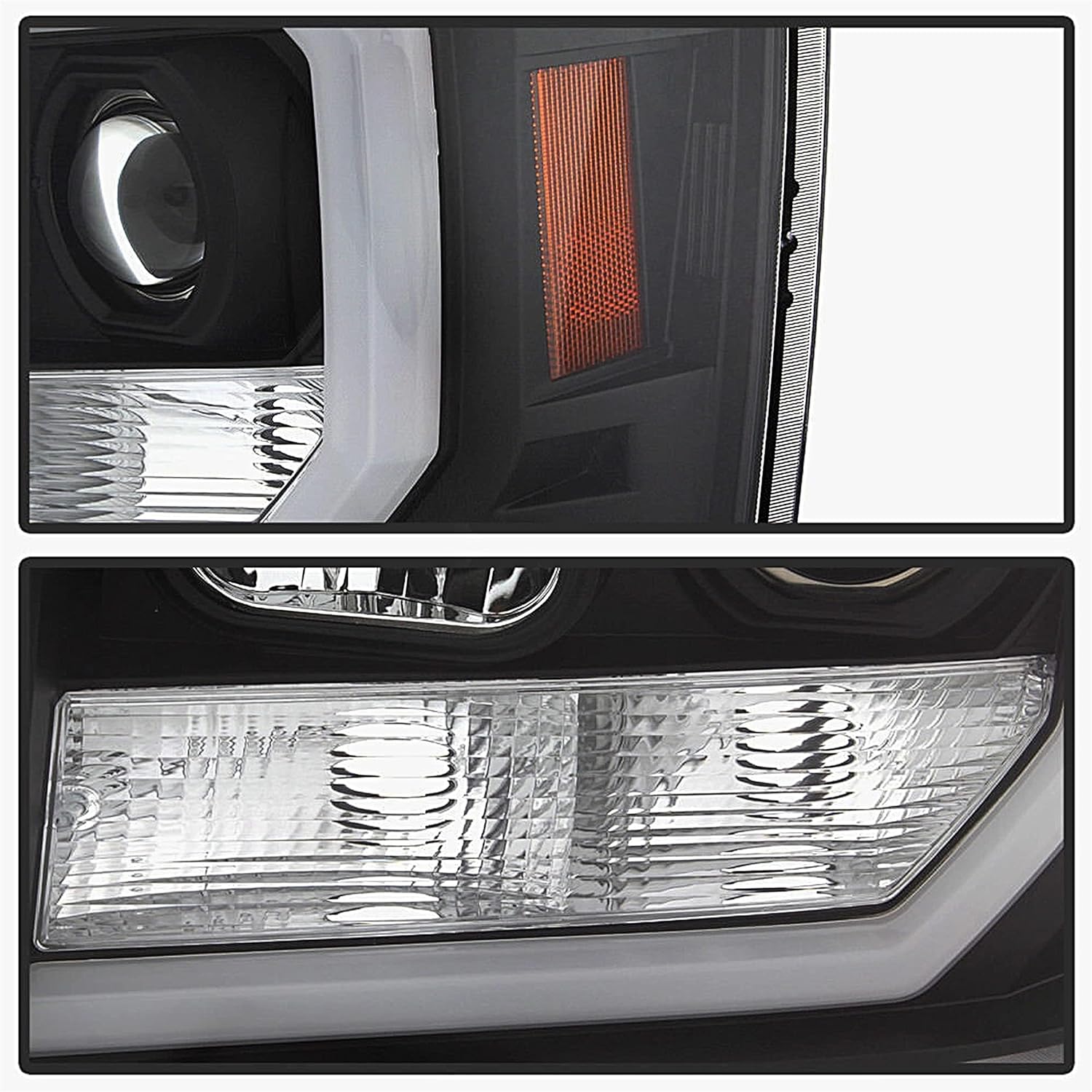 HECASA LED Projector Headlights Compatible with 2007-2014 GMC Sierra 1500 2500HD 3500HD LED Tube Bar Replacement for GM2502283 GM2503283 Headlamps Assembly Clear Lens Black Housing