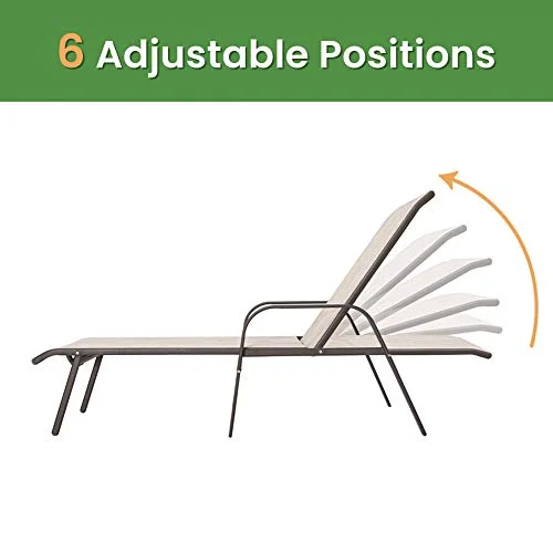 Crestlive Products  Outdoor Adjustable Chaise Lounge Chairs (Set of 2) Beige Fabric, Brown Frame