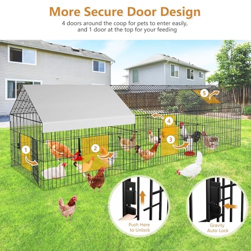 Metal Chicken Coop 87"×40" with Cover Chicken Run Pen for Yard Outdoor Large Portable Chicken Playpen Enclosure Rabbit Small Animal Dog Poultry Cat Cage Duck Hen (130" L x 40" W x 40" H)