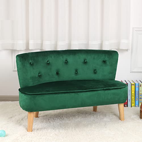 2-Seat Kid Sofa Couch with Velvet Fabric,Kid Sofa Chair with Wooden Frame for 3-6 Age Children Gift,35.6" Length, Emerald