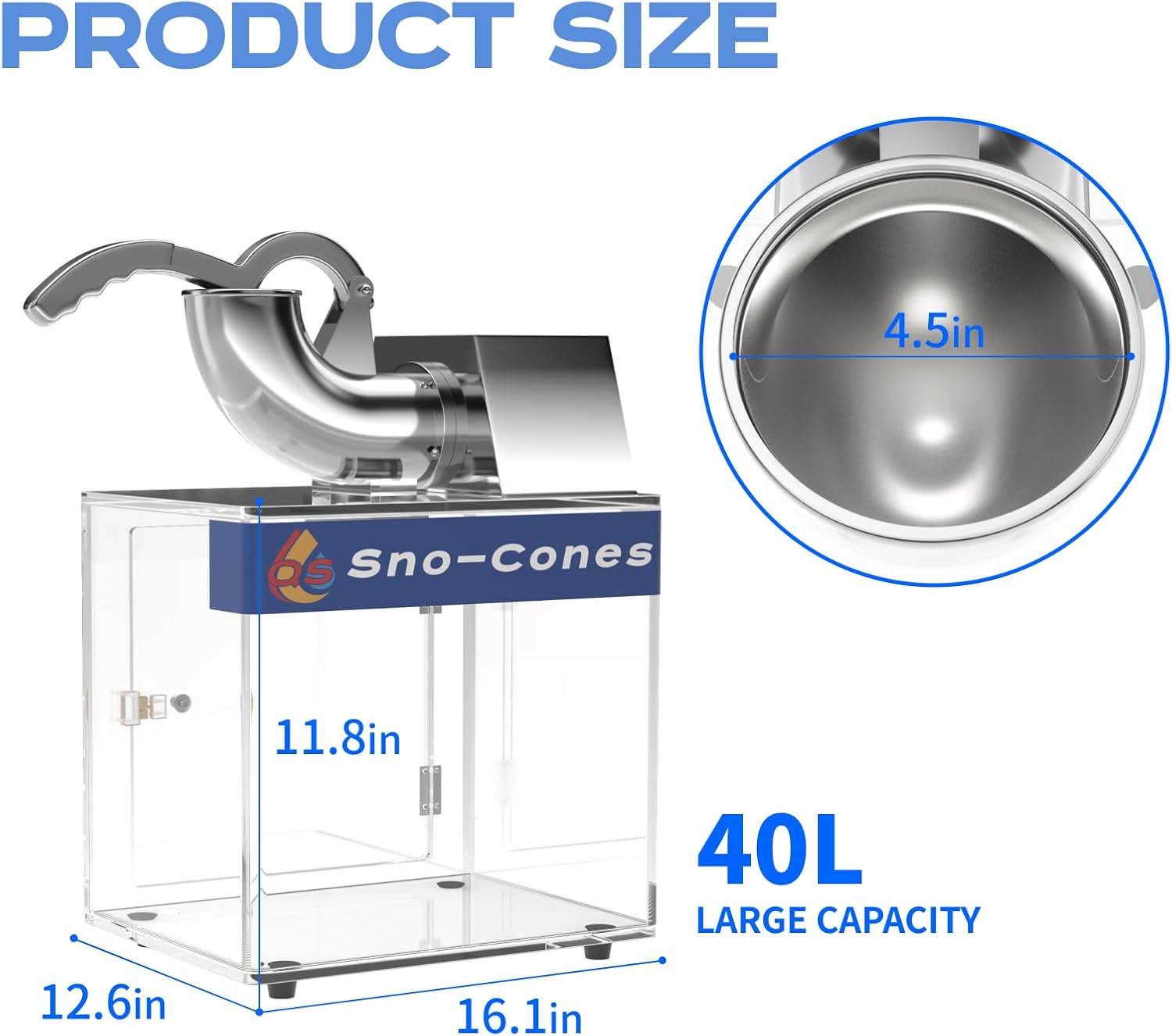 Snow Cone Machine,Commercial Shaved Ice Machine 500lbs/H Stainless Steel Ice Shaver with Dual Blades,110V Electric SnowCone Maker with Safety On/Off Switch for Home, Party, Restaurant, Bar