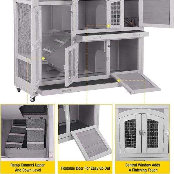 Aivituvin 2 Story Rabbit Hutch on Wheels AIR06-C - Pet Supplies online store