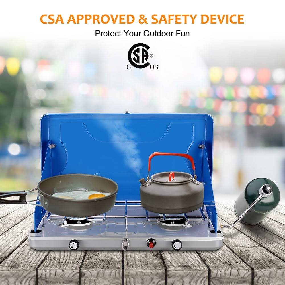 Camplux GAS Camping Stove JK-6320 Auto-Ignition Propane Stove 2 Burner 20,000 BTU
