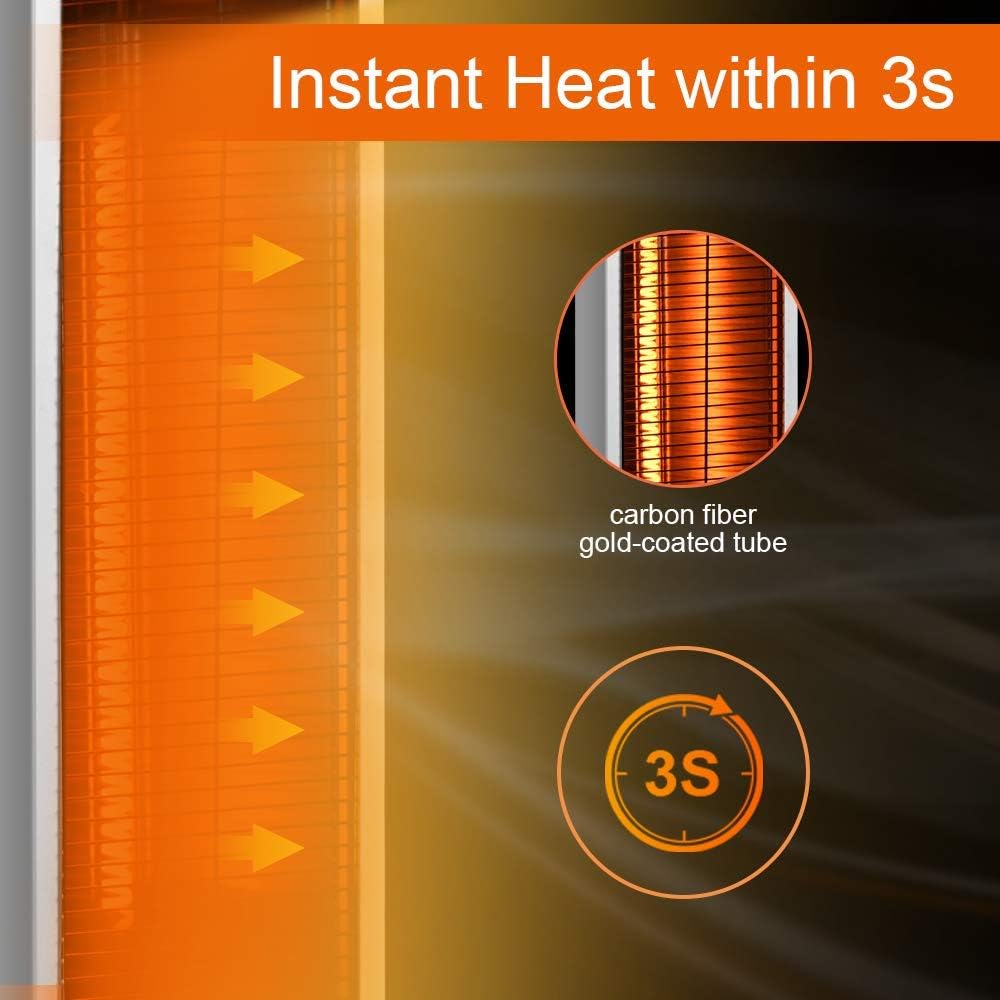 Patio Heater-Trustech Space Heater Infrared Heater w/Remote, 24 Timing Auto Shut Off Radiant Heater, 500/1000/1500W, Super Quiet 3s Instant Warm Vertical Electric Heater for Big Room Backyard