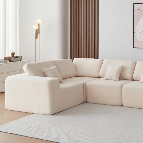 Oversized Modular Sectional Sofa Set, Convertible U Shaped Sofa Couch, 5 Seat Sofa with Chaise, Large Modular Sherpa Fabric Couch for Living Room,No-Assembly Deep Seat Comfy Cloud Couch-Gray