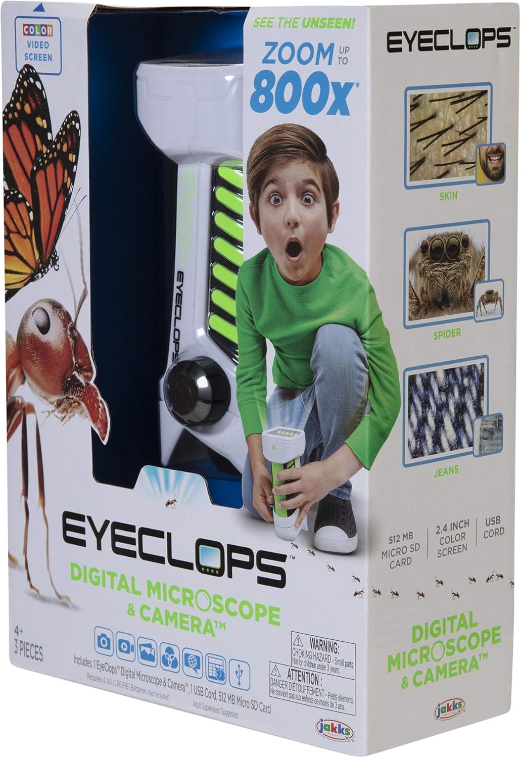 EyeClops Digital Microscope & Camera with built in color screen -800X Zoom- Wireless - Use indoors & outdoors- Take pictures & video - Download to Windows PC & Mac – STEM
