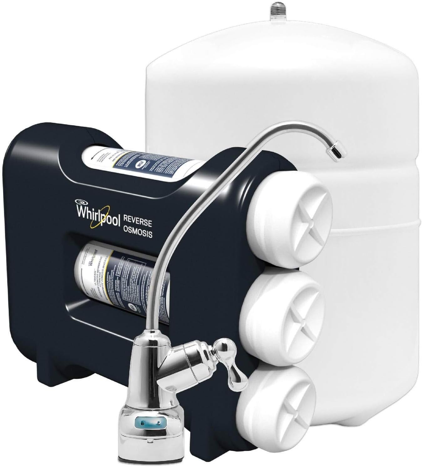 Whirlpool WHAROS5 Reverse Osmosis Water Filtration System, 14" deep x 13" Wide x 15 inches Tall, Blue & WHEERM Replacement Membrane, Single Unit, White