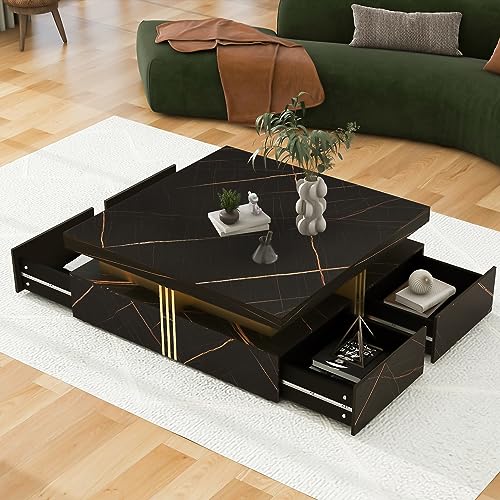 Modern Round Lift-top Nesting Coffee Tables with 2 Drawers for Living Room White & Natural