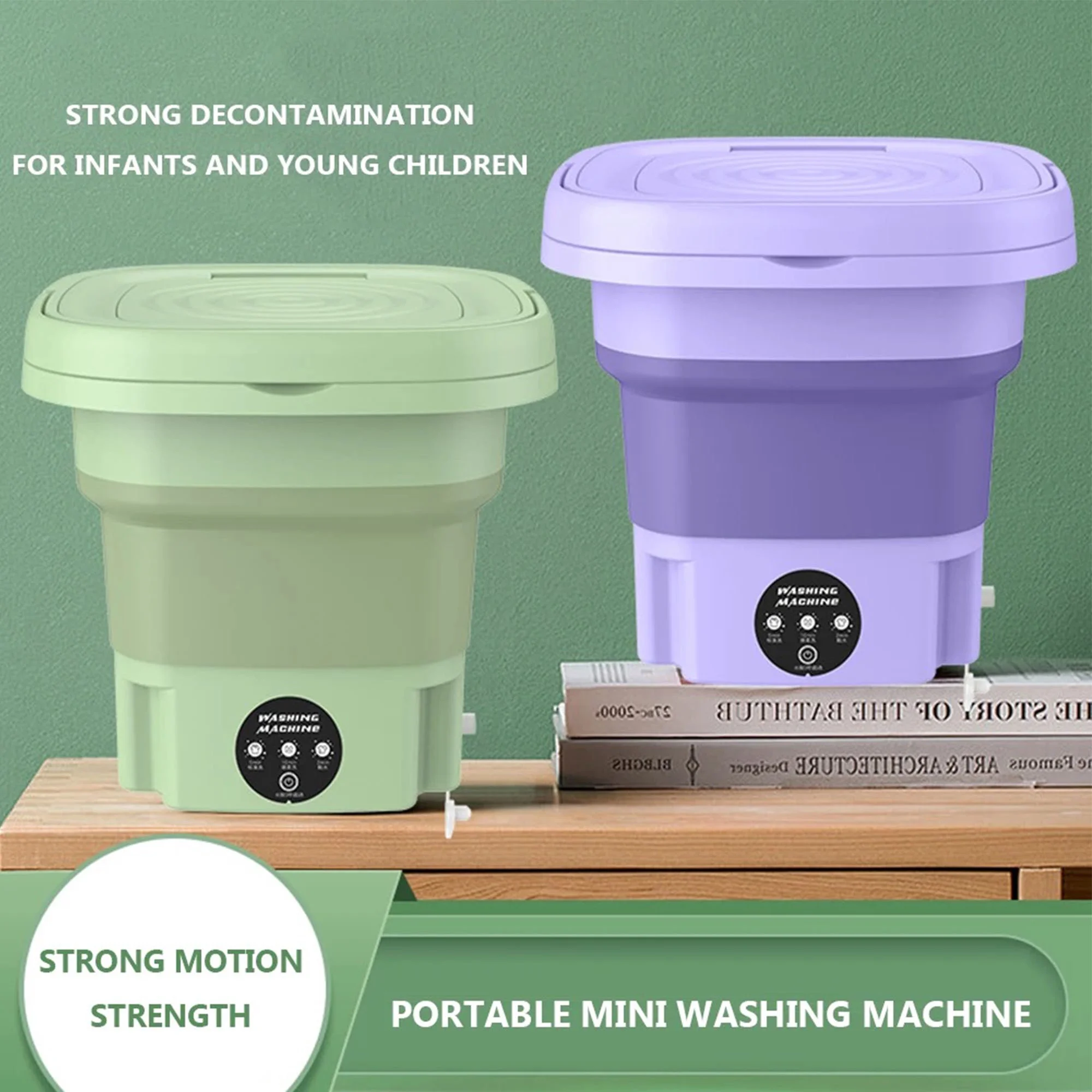 2023 New 8L High-Capacity Portable Washing Machine - Auto Environment-Friendly Cleaner for Underwear, Socks Features Deep Cleaning & Soft Spin Dry Modes! Ideal for Home Use(green）