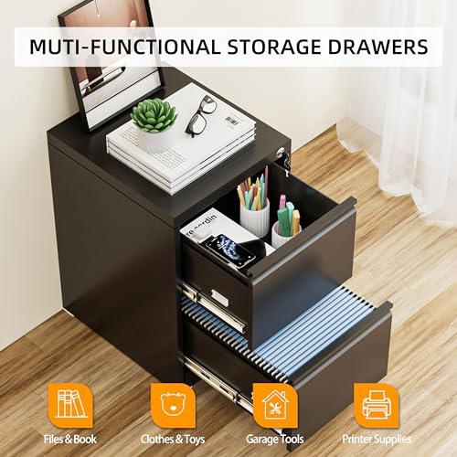 INTERGREAT 4 Drawers File Cabinet with Lock, 18" D Vertical Filing Cabinet for Home Office, Metal Black File Cabinet for Hanging Letter/F4/A4/Legal Folders, Easy Assemble