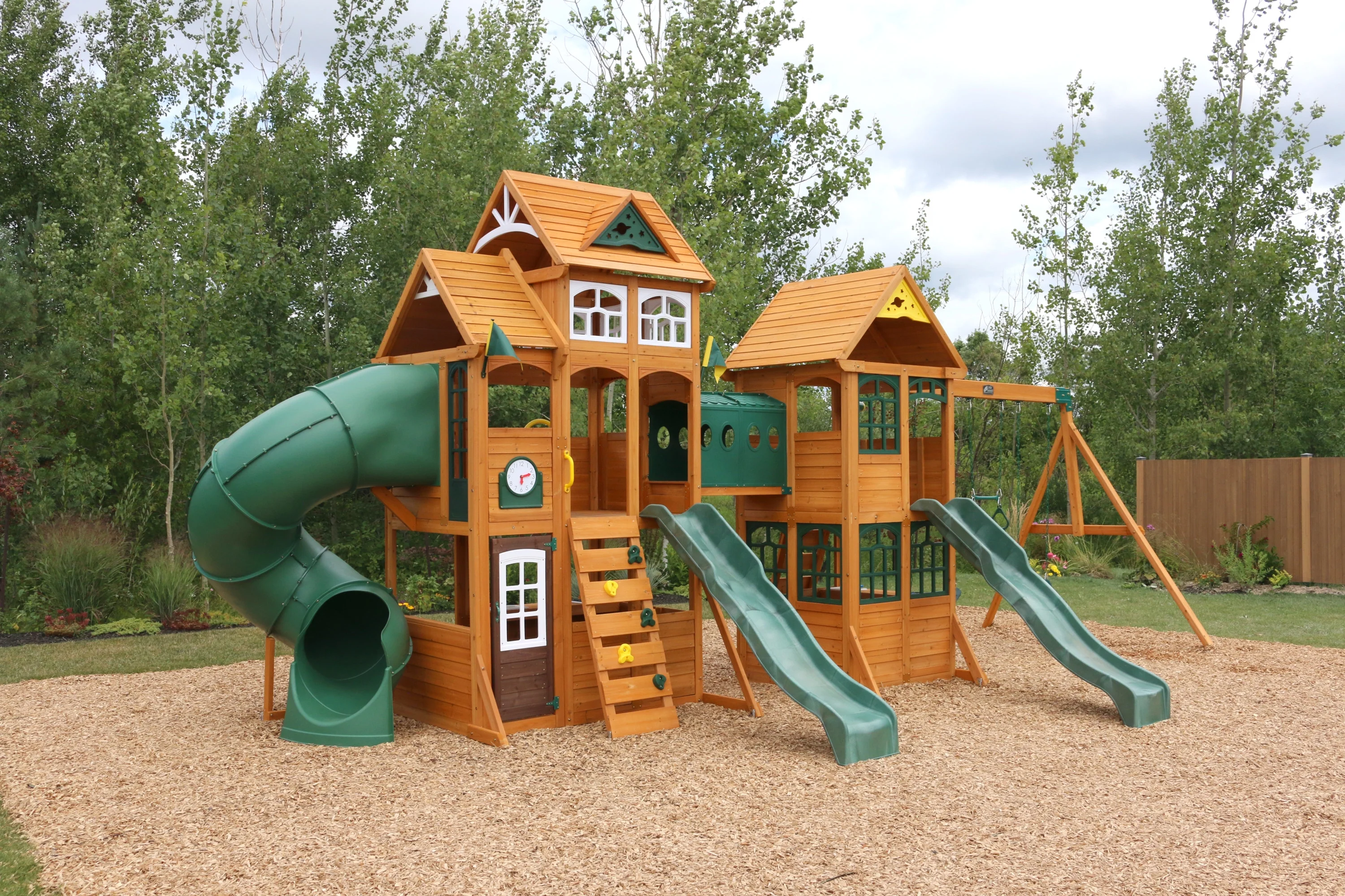 Paramount Wooden Swing Set / Playset with Tunnel, Slides and Kitchens