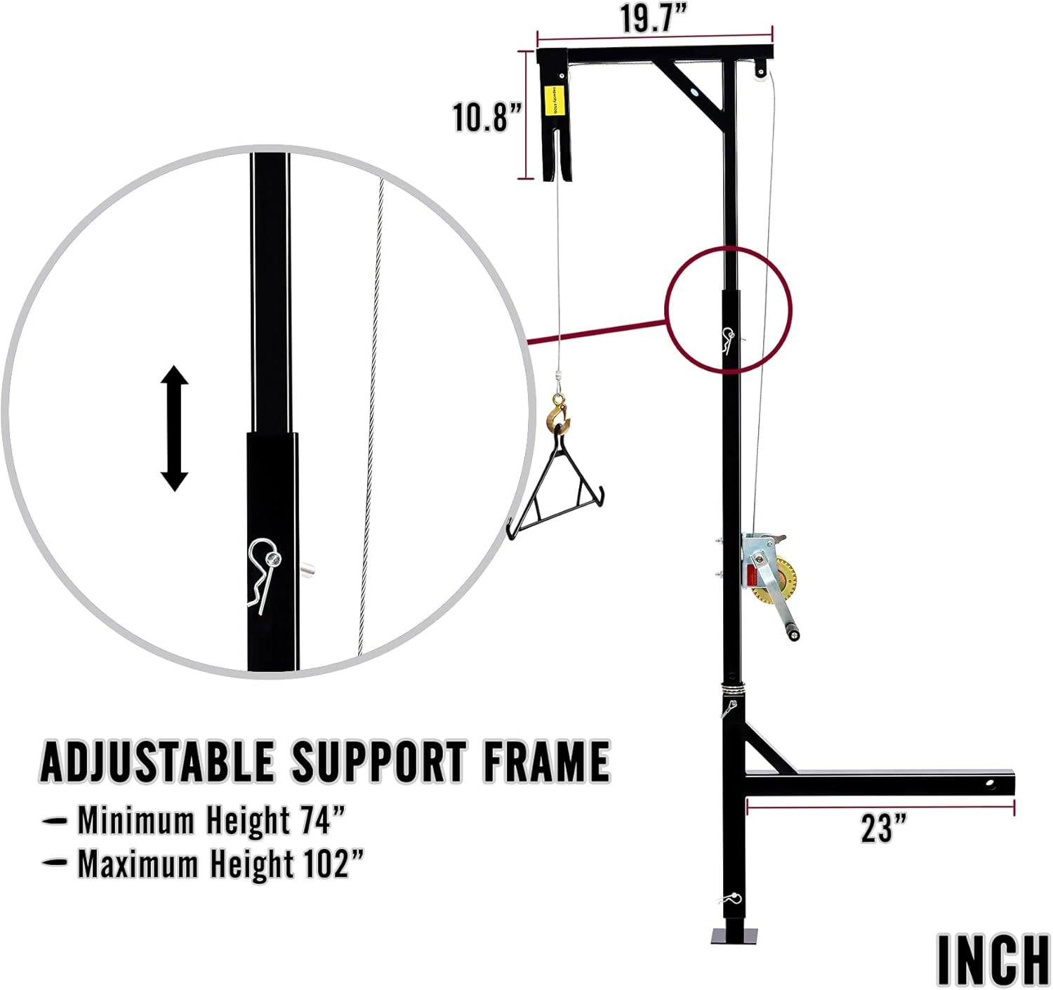 YIELDEDLAND Portable Game Hoist with 450 Pounds Capacity Truck Hitch Mount Deer Hanger with 360 Degree Swivel Complete Hoist Kit with Winch and Gambrel for Hunting Season Game up to 450lb