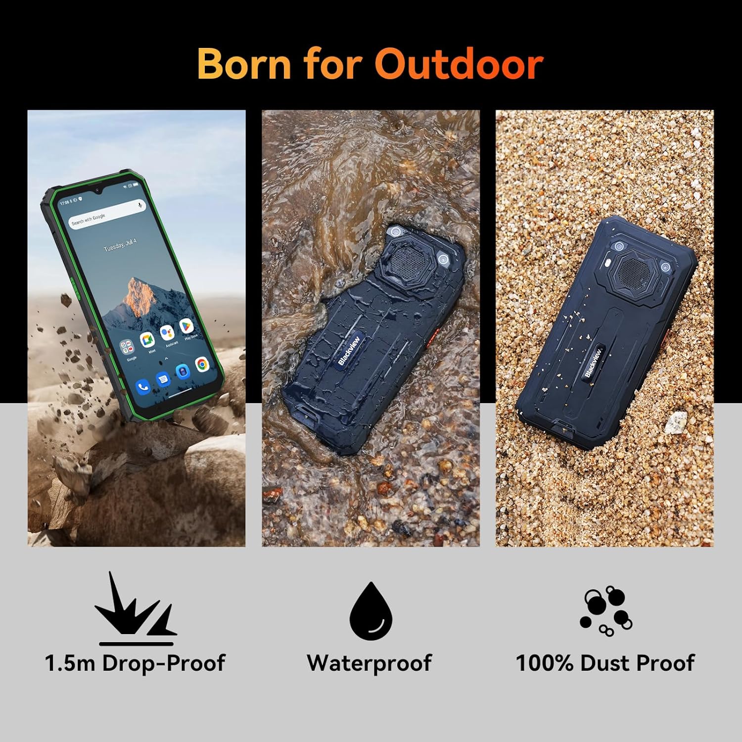 Blackview BV6200 Rugged Phones Unlocked 2024, Rugged Smart Phone 13000mAh 18W Charge, 6.56" Android 13, 8GB+64GB/1TB Expand Rugged Phone, IP69K Waterproof, Three Card Slots, 4G T-Mobile/OTG