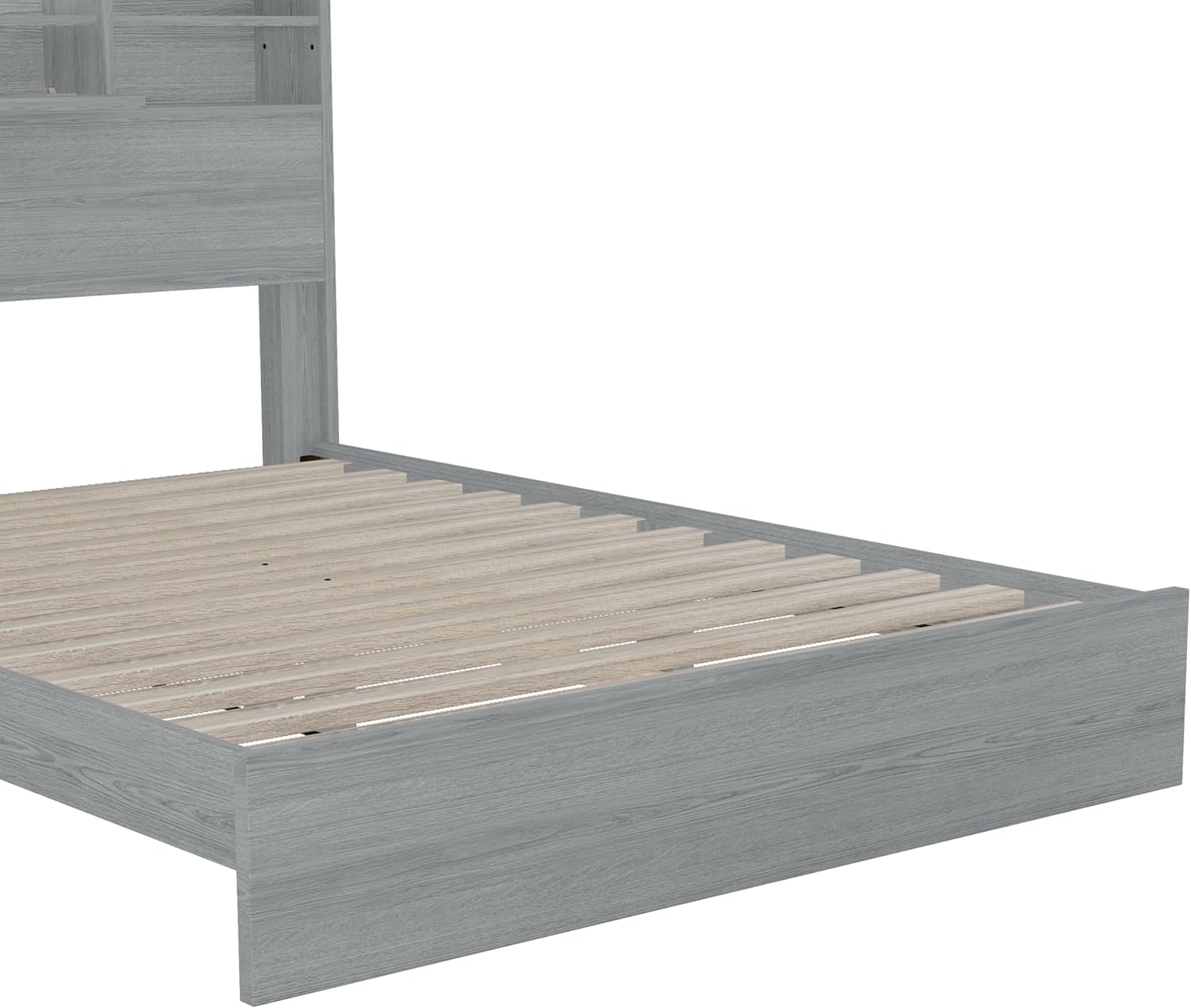 4-Pieces Bedroom Sets Queen Size Vintage Wooden Bed Frame with 2 Nightstands and 1 Dresser,Light Gray
