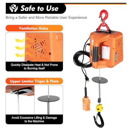 Portable Electric Hoist Winch 440Lbs 3-in-1 Electric Winch with Manual, Wire and Wireless Remote Control 1500W 110V Electric Hoist Lifting Speed: 5m(16ft)/min (440Lbs)