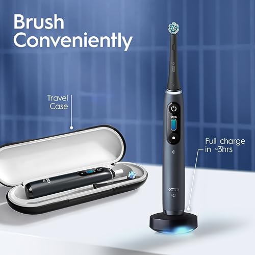 Oral-B iO Series 8 Rechargeable Electric Toothbrush with Pressure Sensor to Protect Gum, 2 Minute Timer, 6 Cleaning Settings, 3 Replacement Toothbrush Heads, Magnetic Charger, and Travel Case, Violet