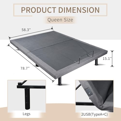 Adjustable Bed Frame Twin XL,Zero Gravity Electric Bed with Wireless Remote,Adjustable Bed Base,Under Bed Light,Head and Foot Incline, Dual USB Ports,Easy Assembly,Deep Sleep(TXL)