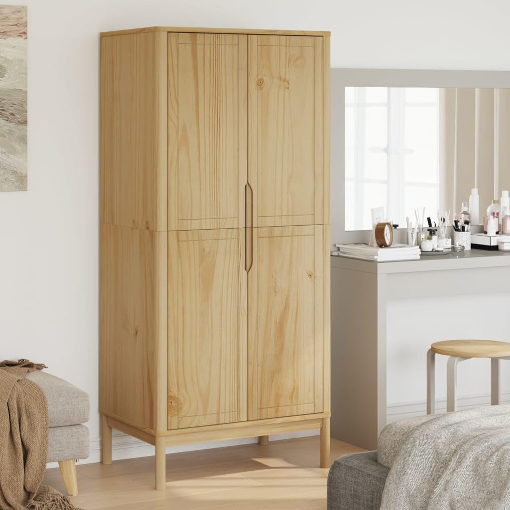 Wardrobe Floro Wax Brown 30.3"x20.9"x67.3" Solid Wood Pine,Furniture,Cabinets & Storage,Armoires & Wardrobes,Brown,41kg/90.2ib