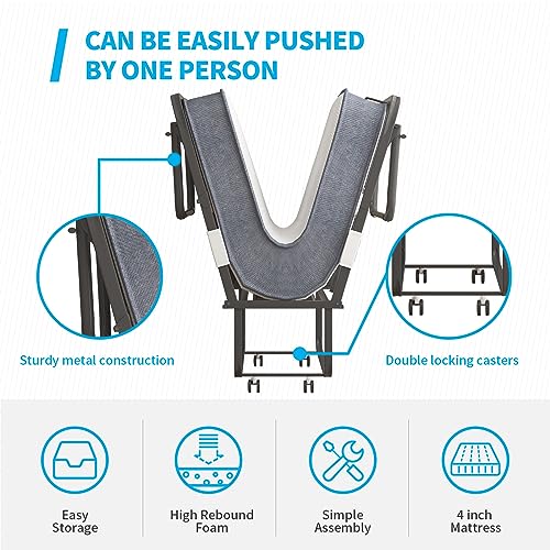 Mjkone Folding Bed with 5 Inch Memory Foam Mattress, Single Rollaway Bed for Guests, Space Saving Portable Bed with Lockable Wheels, Easy Assembly & Moving, 75 x 46 (Upgraded)