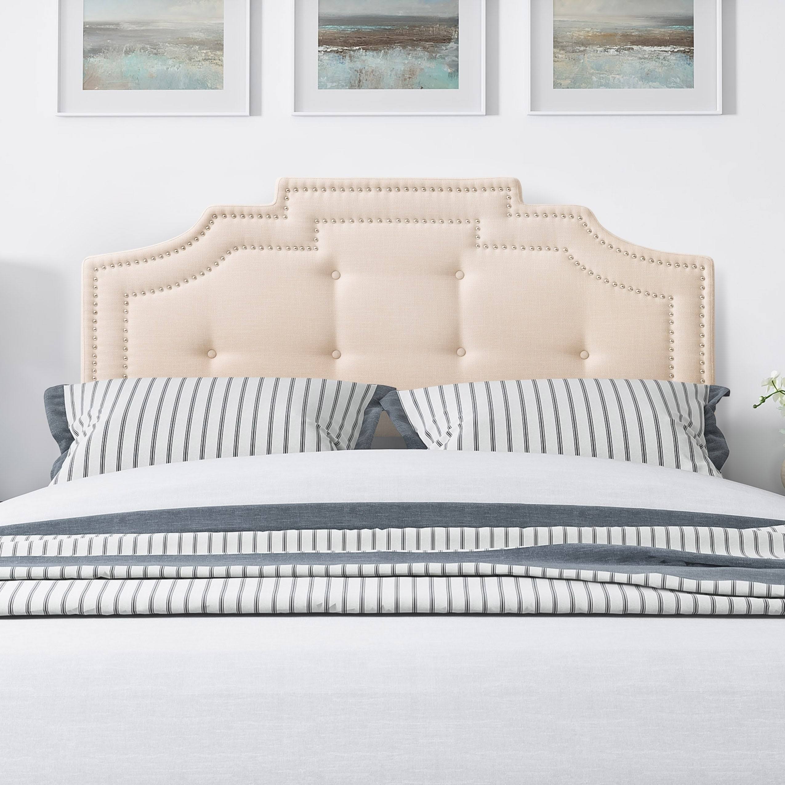 CorLiving Crown Silhouette Headboard with Button Tufting Double/Full, Navy Blue