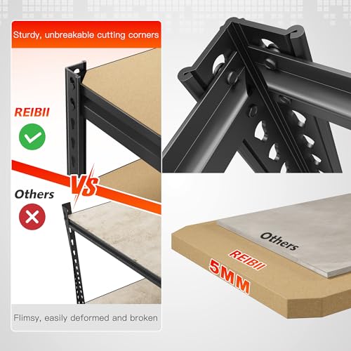 REIBII 2250LBS Garage Shelving Heavy Duty Garage Storage Shelves 5-Tier Adjustable Metal Shelves for Storage Rack, Shelving Units and Storage for Pantry Industrial Shelving 72.1" H (2 Pack, 5 Tier)
