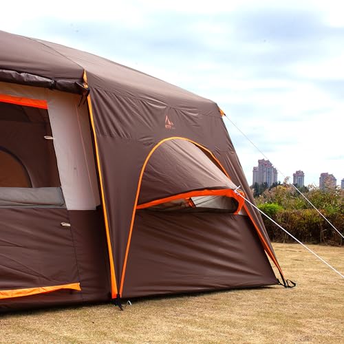 KTT Extra Large Tent 10-12-14 Person(Style-B),Family Cabin Tents,2 Rooms,3 Doors and 3 Windows with Mesh,Straight Wall,Waterproof,Double Layer,Big Tent for Outdoor,Picnic,Camping,Family Gathering