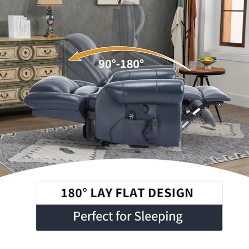 Dual Motor Power Lift Chair, Lay Flat Recliner Chair, Electric Recliner with Massage and Heat for Elderly, Remote Control, Infinite Position, Standing Assistance, USB Ports, Faux Leather, Brown