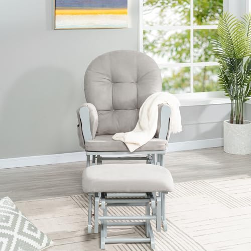 Brisbane Nursery Glider & Ottoman Sets, Glider Recliner Nursery Rocking Chair Nursery Glider Rocker with Ottoman, Reclining Gliders & Chairs for Breastfeeding, Maternity, Napping, Pecan/Dark Gray