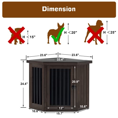 MCombo Furniture Corner Dog Crate, End Table Dog Kennel with Door, Wooden Dog House, Pet Crate Indoor Use 1578 (Medium, White and Brown)