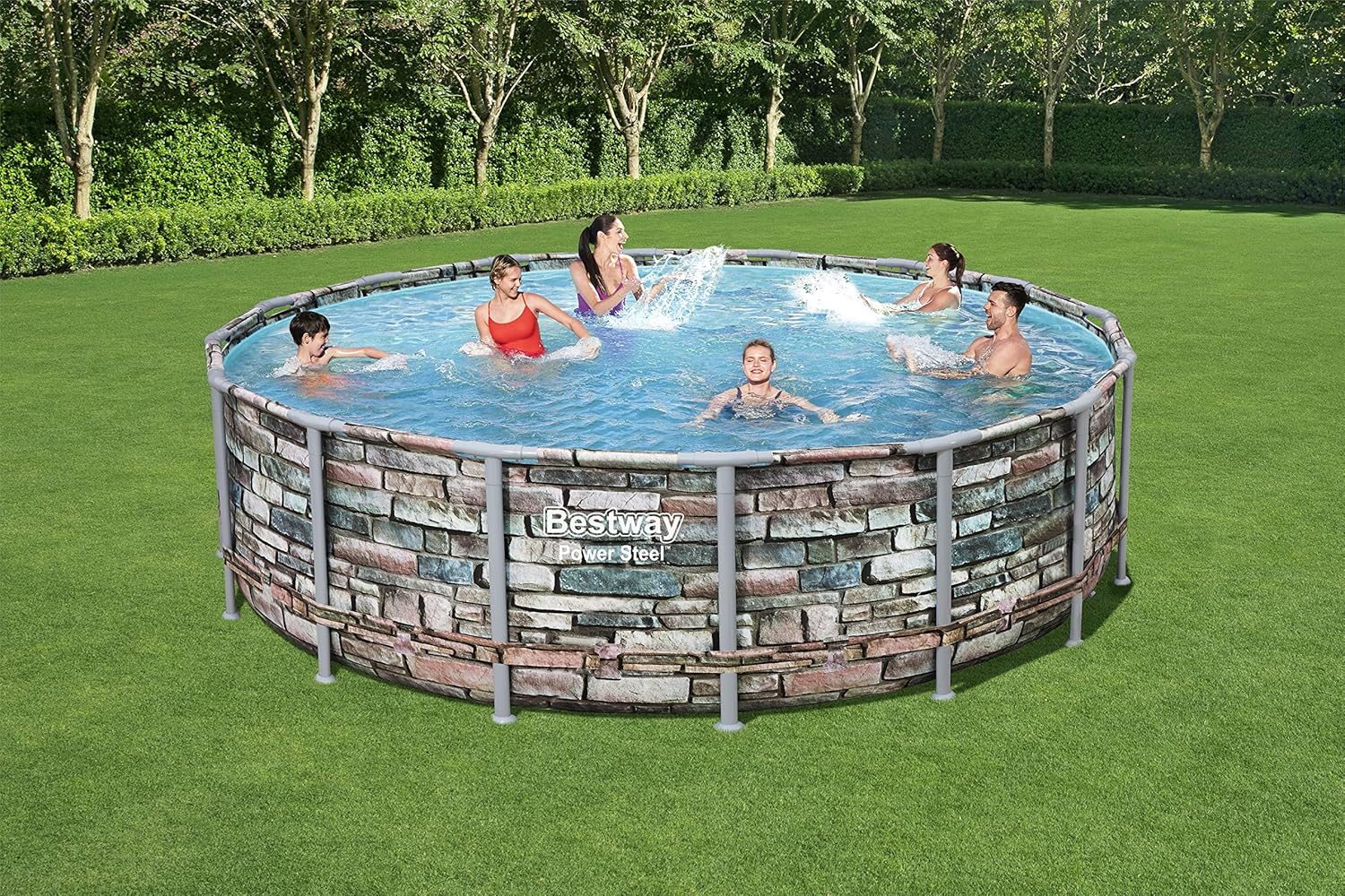 Bestway 56965E Power Steel 16' x 48" Set Above Ground Pool, Stone