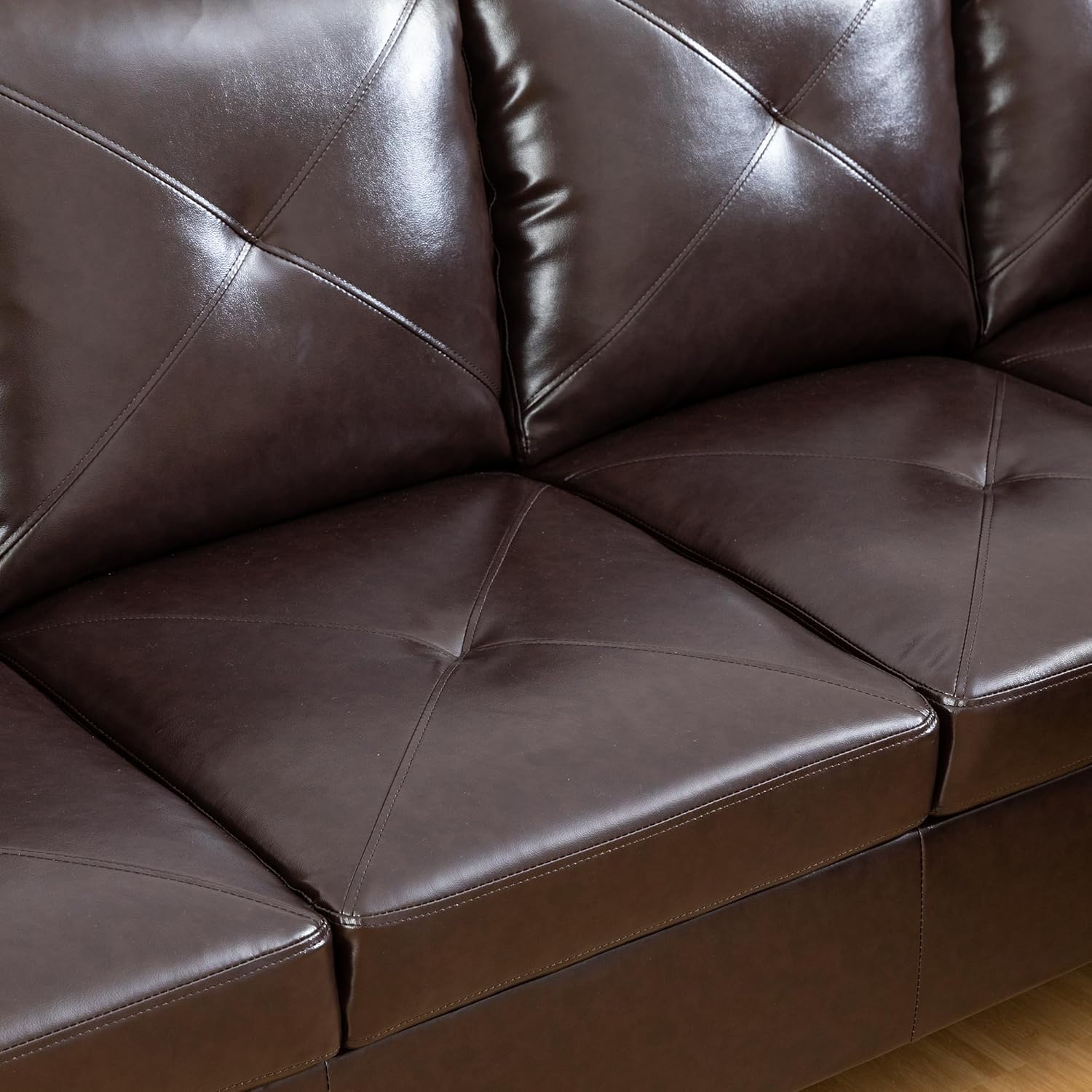 Sectional Sofa for Living Room Furniture Set with Chaise, Wear-Resistant Faux Leather, L-Shaped Couch for Modern Homes, Right, Brown