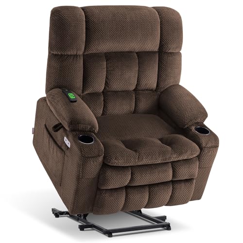 MCombo Dual Motor Power Lift Recliner Chair with Massage and Heat for Elderly People, Infinite Position, USB Ports, Cup Holders, Fabric 7890 (Medium-Regular, Burgundy)