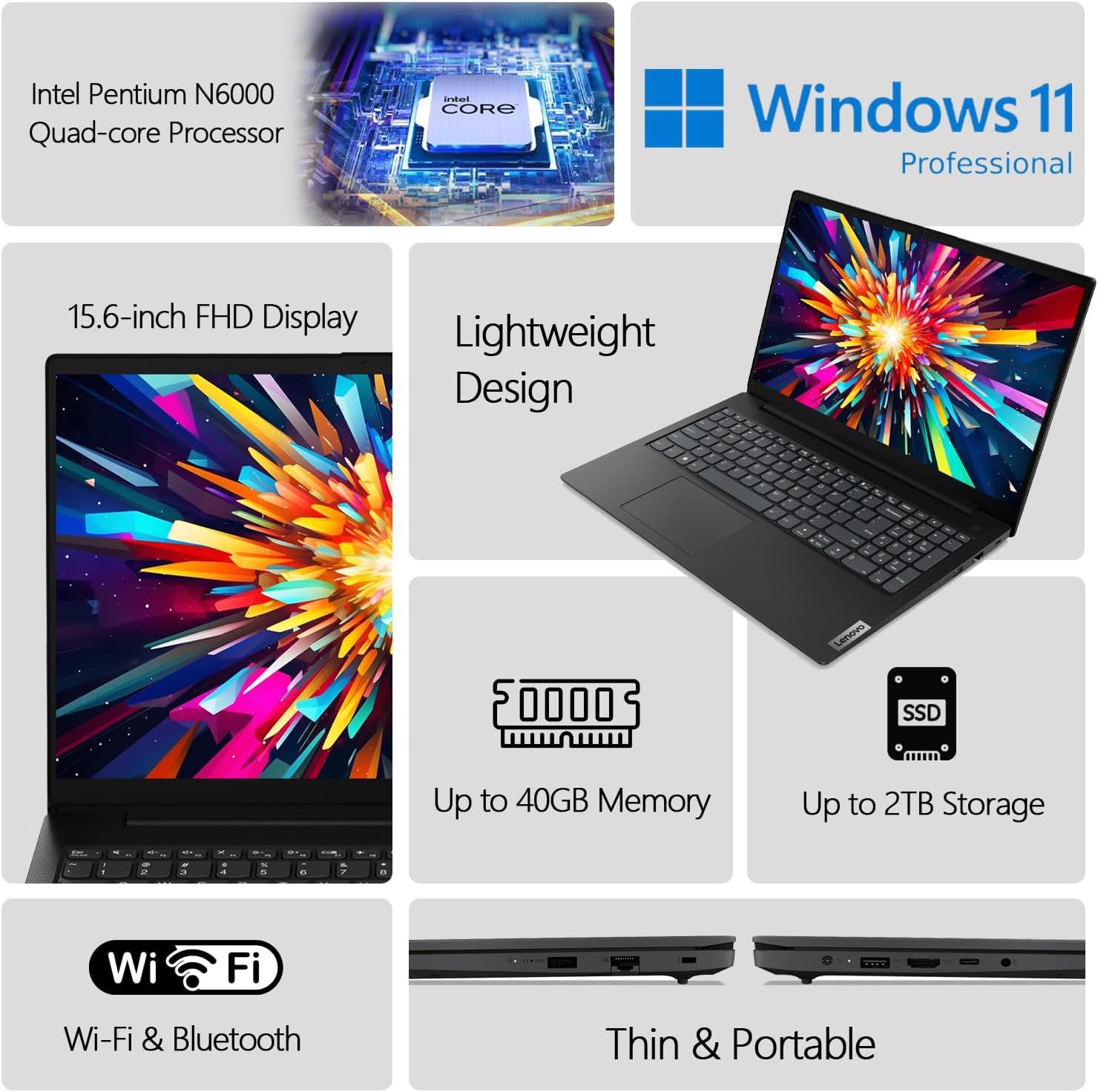 Lenovo IdeaPad 15.6" Laptop, Student and Business, Intel Dual-core Processor, 16GB Memory, 1TB SSD Storage, 15.6" FHD Anti-Glare Display, Windows 11 Pro, w/WOWPC 3-in-1 500GB Bundle