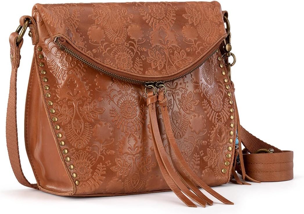 The Sak womens Leather & Silverlake Crossbody Bags in Leather Casual Purse with Adjustable Strap Zipper Pockets, Black Ii & Tobacco Floral Embossed Ii, One Size US