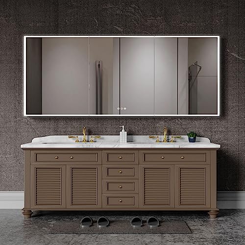 Medicine Cabinets for Bathroom with Mirror, 48”W x 30”H Wall Mounted LED Medicine Cabinet Mirror with Defogger, Dimmer, Outlets & USB, Double Doors
