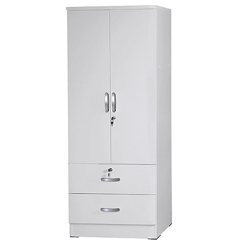 Grace Wood 2-Door Wardrobe Armoire with 2-Drawers Wardrobe Closet Armoire (White)