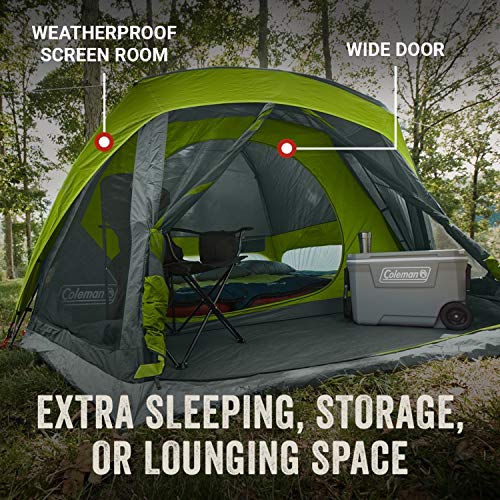 Coleman Skydome Camping Tent with Screen Room, Weatherproof 4/6/8 Person Tent with Screened-in Porch, Includes Rainfly, Carry Bag, Storage Pockets, and Sets Up in 5 Minutes