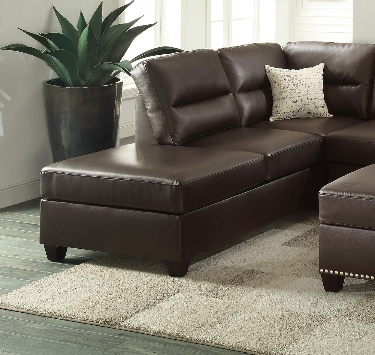 Living Room Furniture Modern Contemporary Espresso Faux Leather Sectional Sofa 3pcs Sectional Sofa Set Couch Cushion Pillows