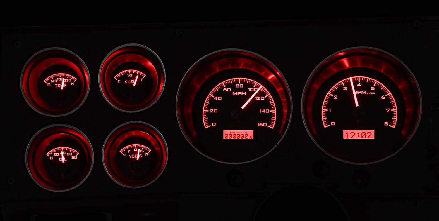 Dakota Digital 73-87 Chevy GMC Pickup Truck VHX Analog Dash Gauges System Black Alloy Red VHX-73C-PU-K-R