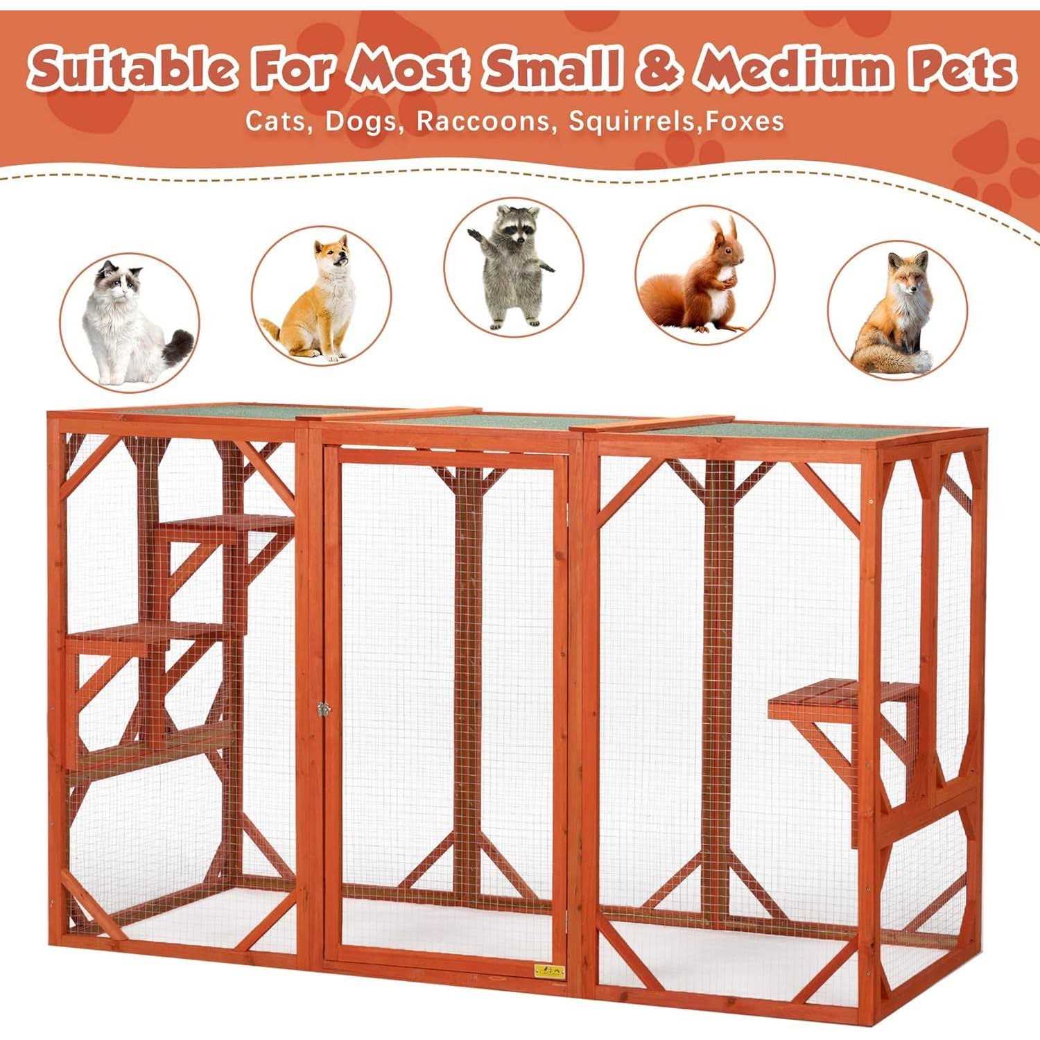 Cozivvovv Outdoor Cat Enclosures Wooden Catio Outdoor Cat Enclosure Weatherproof - Pet Supplies online store