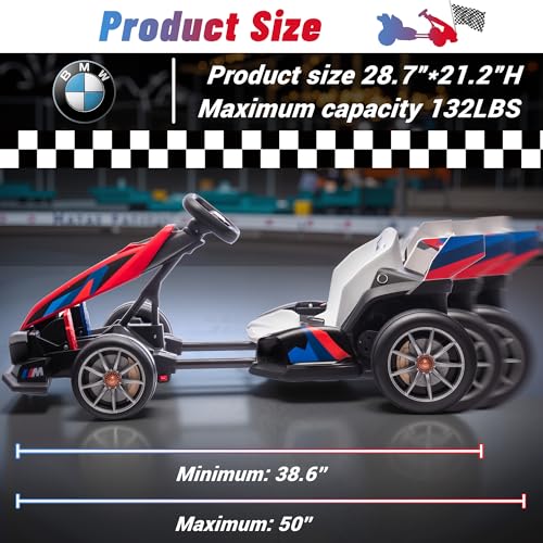24V 9AH Electric Go Kart with Adjustable Seat, 7.5 MPH Drift Kart for Kids Age 6-12, 2 * 200W Motors, Drift Mode and 2 Speed, Licensed BMW (Grey)