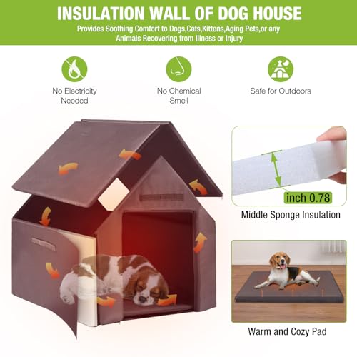 Dog House Outdoor with Liner for Winter 100% Insulated Dog Kennel for Small Medium Large Dogs, Metal Frame