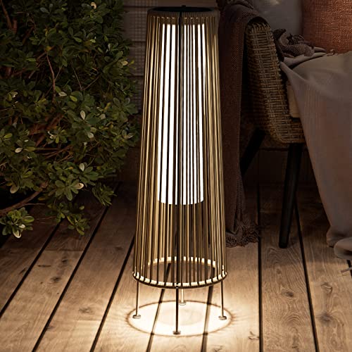 Grand patio Outdoor Floor Solar Light 2-Pack, Wicker Solar Patio Lamp Waterproof Outside Solar Deck Lamp for Porch, Yard, Garden, Lawn Decorations - Light Brown, Gordes 2 PCS