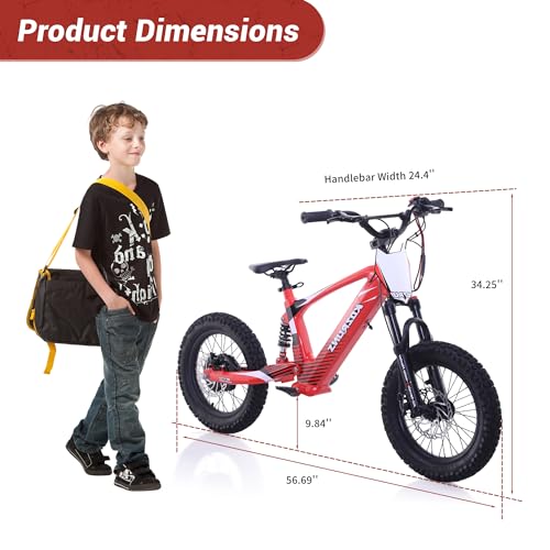 EVO18/20 Lightweight Electric Dirt Bike for Kids, 750/850W Powerful Race-Grade Electric Motorcycle, 18.6/21.7 MPH and 12.4/24.2-Mile Long Range, 3-Speed Mode, for Ages 8-14/12-16
