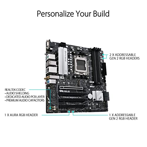ASUS Prime B650M-A AX AMD B650(Ryzen 7000) Micro-ATX Motherboard(DDR5,PCIe 5.0 M.2,2.5Gb LAN,Wi-Fi 6, DP,USB 3.2 Gen 2 Ports,Front USB 3.2 Gen 1 Type-C®, BIOS Flashback™, CEC Tier II Ready) (Renewed)