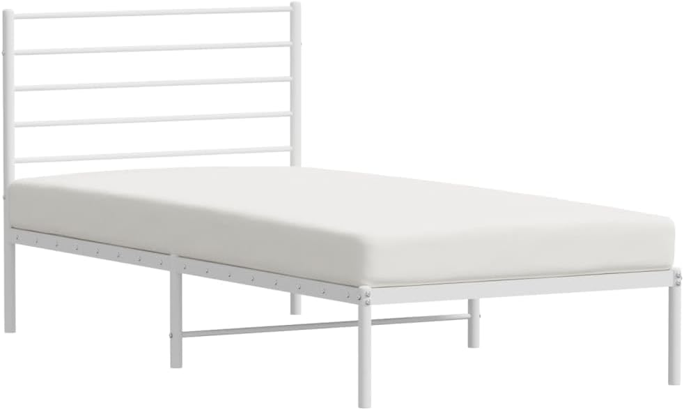 Asomie Indoor Fashion Furniture Beds Accessories Metal Bed Frame with Headboard White 39.4"x78.7"Bed Frames US Stock Fast Shipment White
