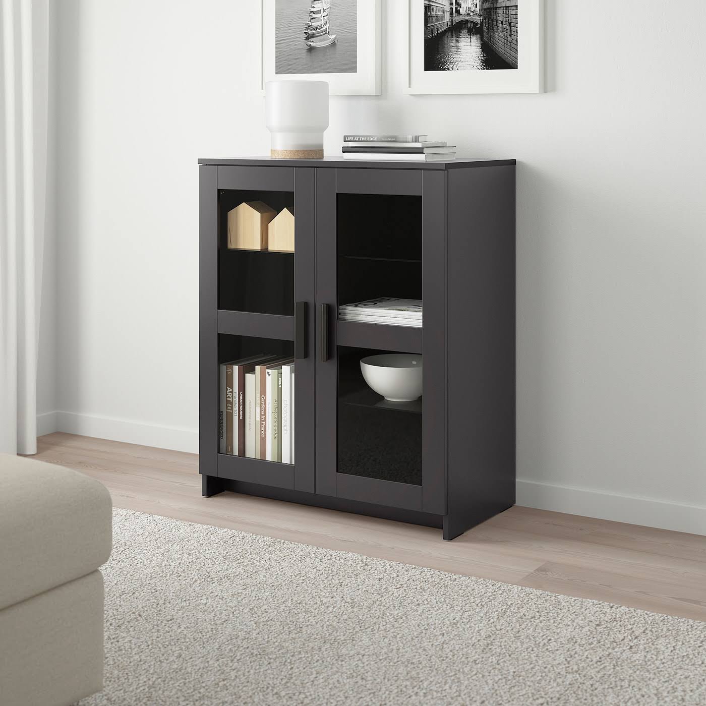 IKEA - BRIMNES Cabinet with Doors, glass/black, 30 3/4x37 3/8