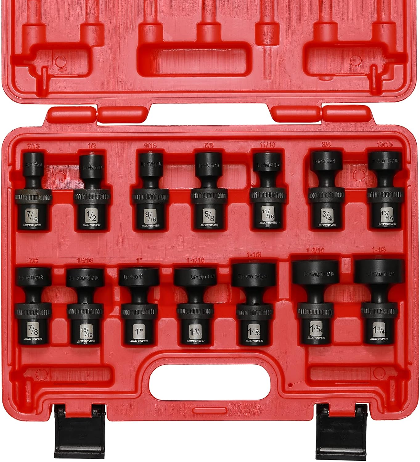 MIXPOWER 10-piece 3/8" Drive Shallow Universal Impact Socket Set, Metric,10-19mm, Swivel Socket with Flexible Wobble, CR-MO