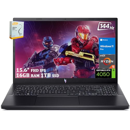 acer Nitro V 15 Gaming Laptop | 15.6" FHD 144Hz IPS Display | AMD 6-core Ryzen 5 7535HS Processor | 32GB RAM 1TB SSD | NVIDIA GeForce RTX 4050 | Backlit USB-C Win11 Pro w/DLCA Accessory